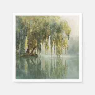 Serene Willow Tree Reflection Nature Art (8) Napkin