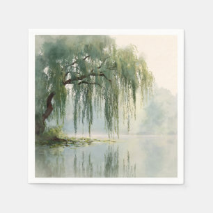 Serene Willow Tree Reflection Nature Art (9) Napkin