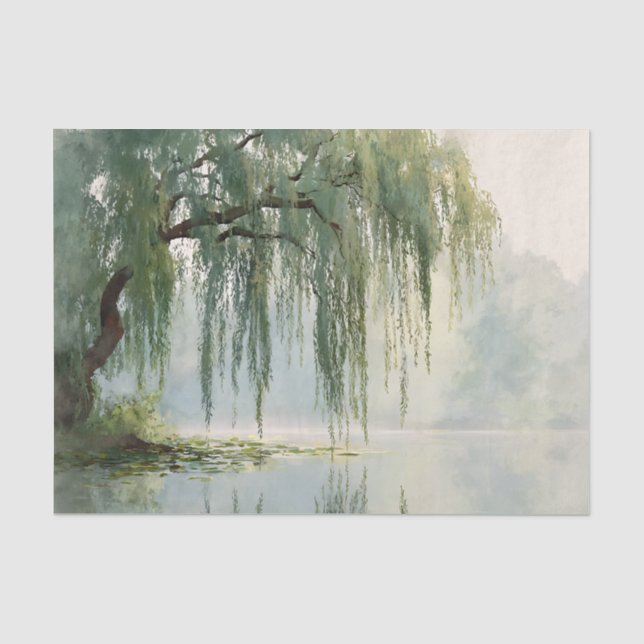 Serene Willow Tree Reflection Nature Art (9) Tissue Paper (Front)