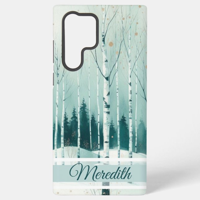Serene Winter Birch Forest Samsung Galaxy S22 Ultra Case (Back)