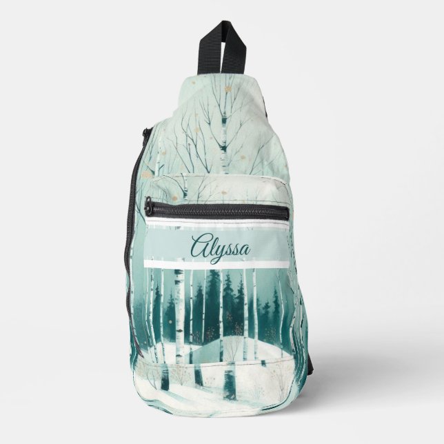 Serene Winter Birch Forest Sling Bag (Front)
