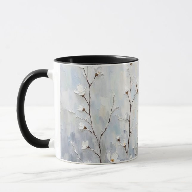 Serene Winter Blossoms Abstract Coffee Mug Black  (Left)