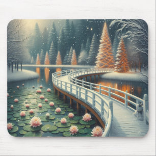Serene Winter Christmas Scene on a Thick Computer Mouse Mat