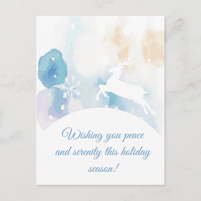 Serene Winter Deer Holiday Greeting Postcard (Front)