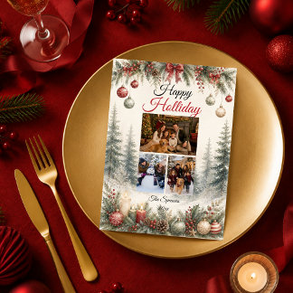 Serene Winter Forest Holiday Family Portrait Card