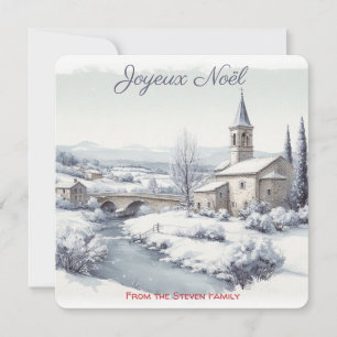 Serene Winter French Village Church your name Holiday Card