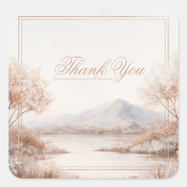 Serene Winter Lake Thank You Square Sticker (Front)