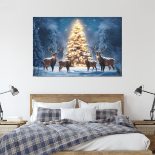 Serene Winter Landscape with Glowing Christmas  Canvas Print