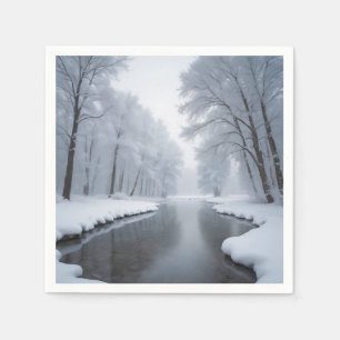 Serene Winter Landscape with Snow Covered Trees Napkin