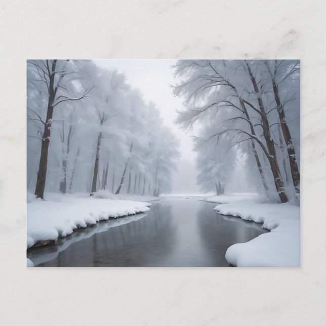 Serene Winter Landscape with Snow Covered Trees  Postcard (Front)