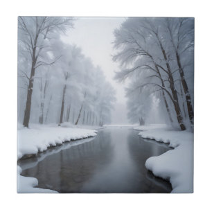 Serene Winter Landscape with Snow Covered Trees Tile