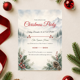 Serene Winter Mountain Christmas Party Invitation