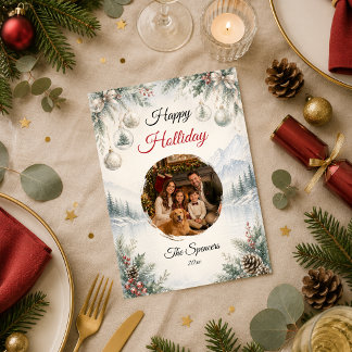Serene Winter Mountain Holiday Family Portrait Card