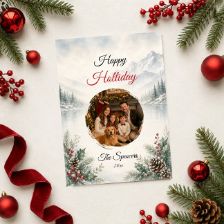 Serene Winter Mountain Holiday Family Portrait Card