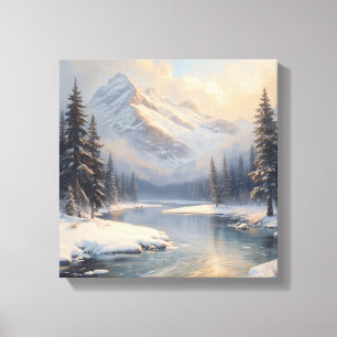 Serene Winter Mountain Landscape Oil Painting Styl Canvas Print