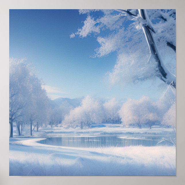 Serene Winter Pond, Calming Winter Scenery Poster (Front)