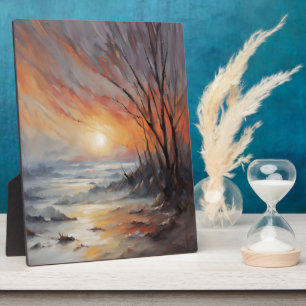 Serene Winter Sunset - Nature Landscape Art Plaque