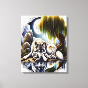 Serene Wolf Family Oasis in Idyllic Nature 16x20 Canvas Print
