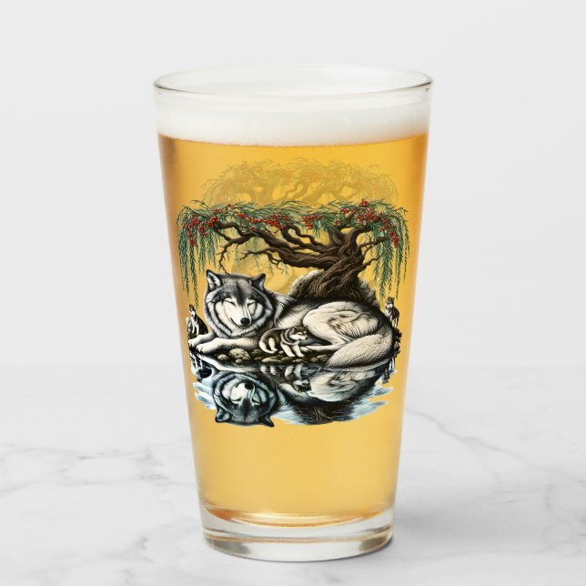 Serene Wolf Family Oasis in Idyllic Nature Glass (Front Filled)