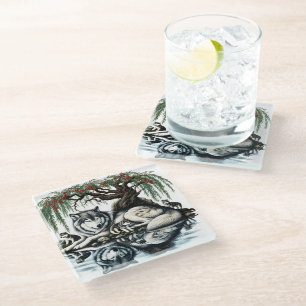 Serene Wolf Family Oasis in Idyllic Nature Glass Coaster