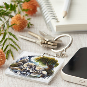 Serene Wolf Family Oasis in Idyllic Nature Key Ring