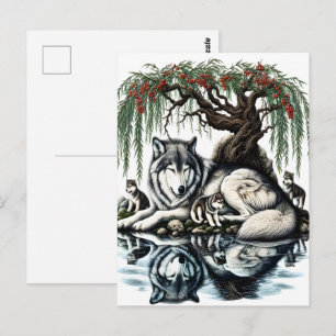 Serene Wolf Family Oasis in Idyllic Nature Postcard