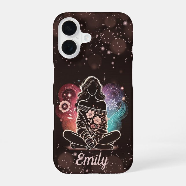Serene Woman in a Cosmic Floral Dream iPhone 16 Case (Back)