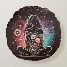 Serene Woman in a Cosmic Floral Dream