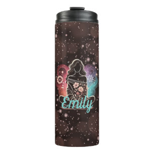 Serene Woman in a Cosmic Floral Dream Thermal Tumbler