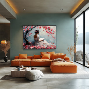 Serene Woman Reading Under Cherry Blossoms Poster