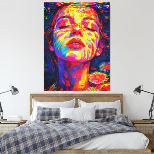 Serene Woman Underwater Rainbow Colours Impasto Canvas Print