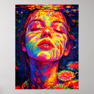 Serene Woman Underwater Rainbow Colours Impasto Poster