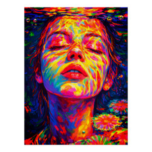 Serene Woman Underwater Rainbow Colours Impasto Poster