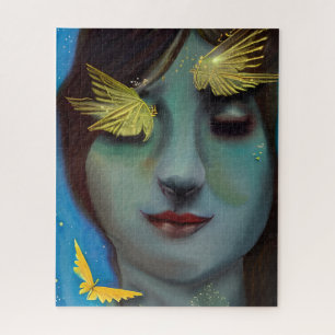 Serene Woman with Gold Fairylike Butterflies Jigsaw Puzzle