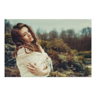 Serene Woman Wrapped in Cosy Shawl – Outdoor Photo Print