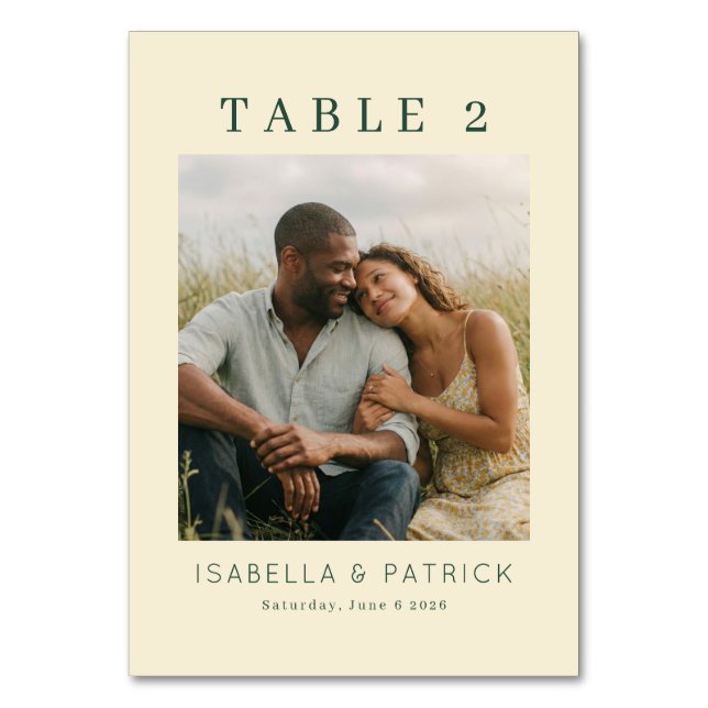 Serene Yellow Rustic Photo Table Number (Front)