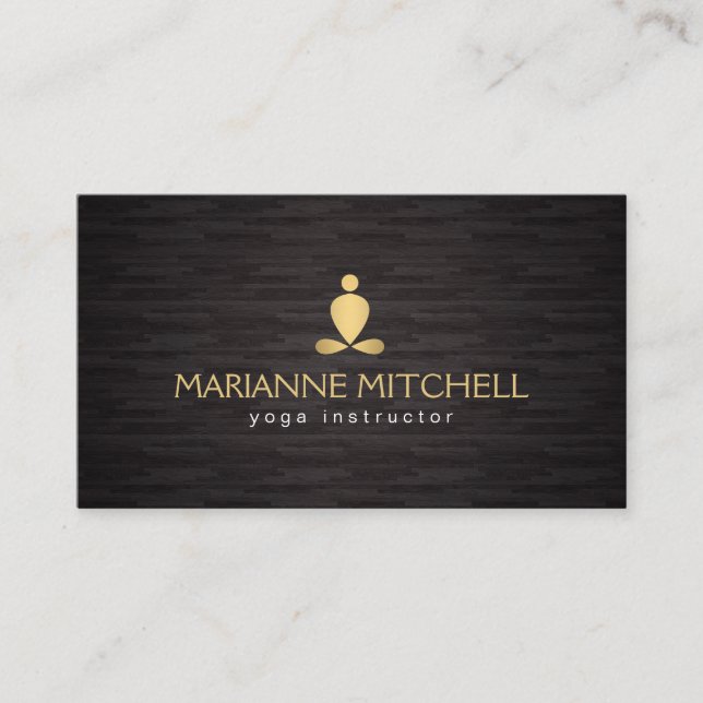 Serene Yoga, Meditation, Zen Wood Background Business Card (Front)