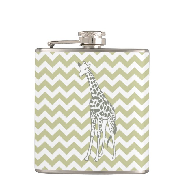 Serengeti Safari Chevron w/ Pop Art Giraffe Hip Flask (Front)