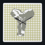 Serengeti Safari Dot with Pop Art Elephant Square Wall Clock<br><div class="desc">Mod polka dot pattern in Emporio Moffa's "Safari" colour palette with Pop Art Elephant design on front and plain dots on back.</div>