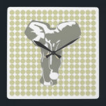 Serengeti Safari Dot with Pop Art Elephant Square Wall Clock<br><div class="desc">Mod polka dot pattern in Emporio Moffa's "Safari" colour palette with Pop Art Elephant design on front and plain dots on back.</div>