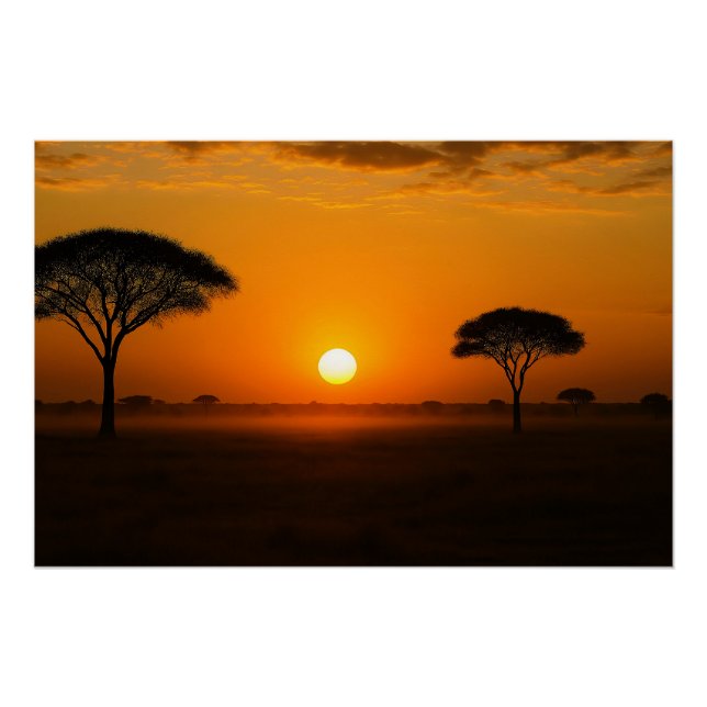 Serengeti sunset above the grassland poster (Front)