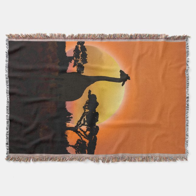 Serengeti Sunset Giraffe | Cosy Safari Wildlife Throw Blanket (Front)