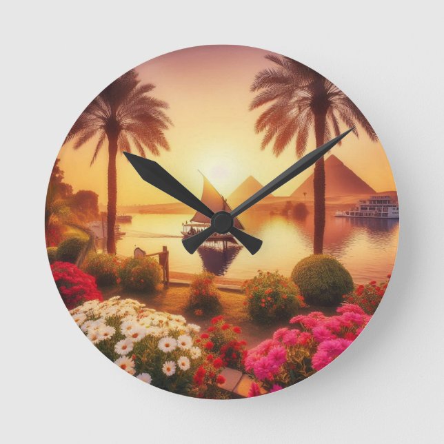 Serenity Along the Nile River" Round Clock (Front)