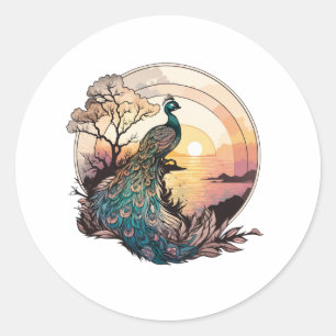 Serenity at Sunrise: Peacock Inspired Artwork Classic Round Sticker