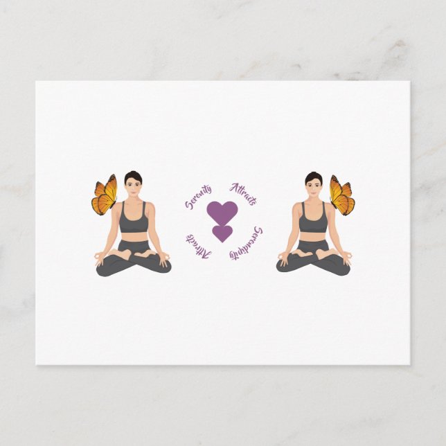 Serenity Attracts Serendipity Yoga Butterfly Love Postcard (Front)