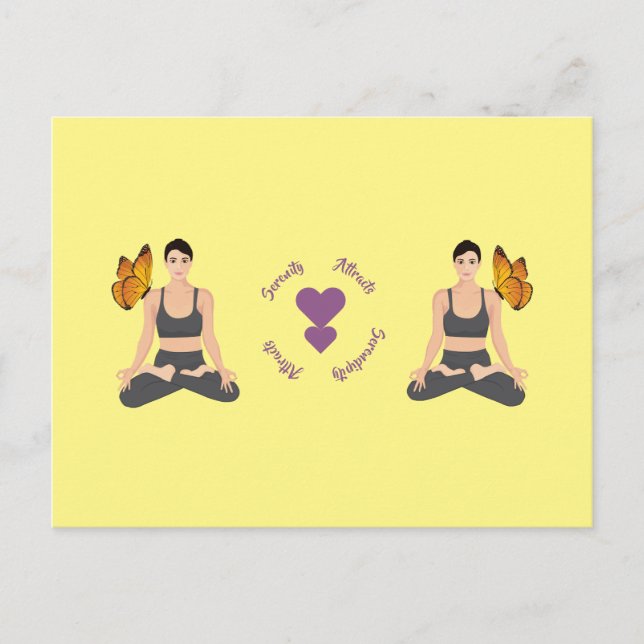 Serenity Attracts Serendipity Yoga Butterfly Love Postcard (Front)