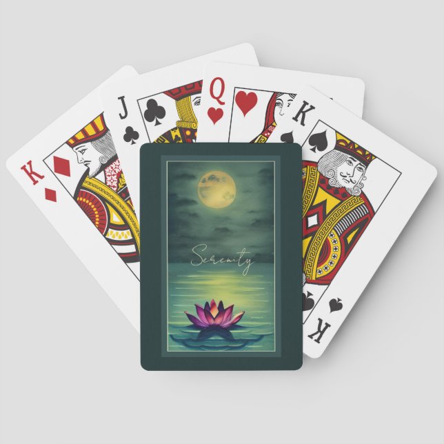 Serenity - Beautiful Lotus Flower and a Full Moon Playing Cards (Back)