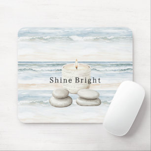 Serenity Blue Beach Ocean Candles Rocks Mouse Mat
