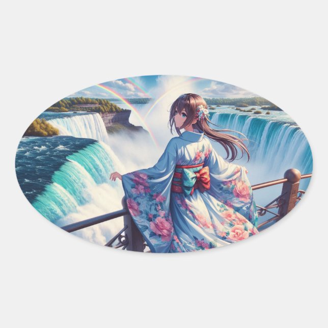Serenity by the Falls Oval Sticker (Front)