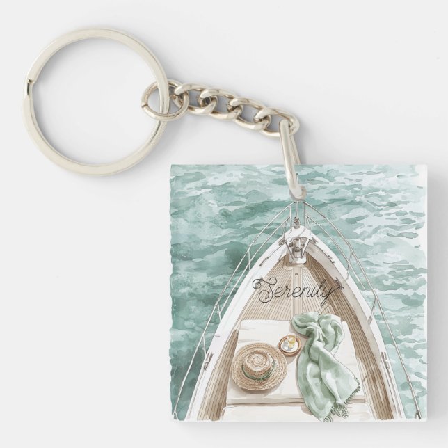 Serenity Calm Ocean Boat Key Ring (Front)